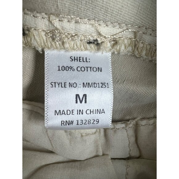 Miou Muse Utility Style Beige Cotton Romper With Button Front Pockets Medium - Picture 7 of 14